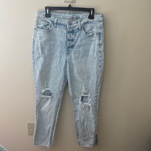 Light wash destroyed high waisted OG straight jeans